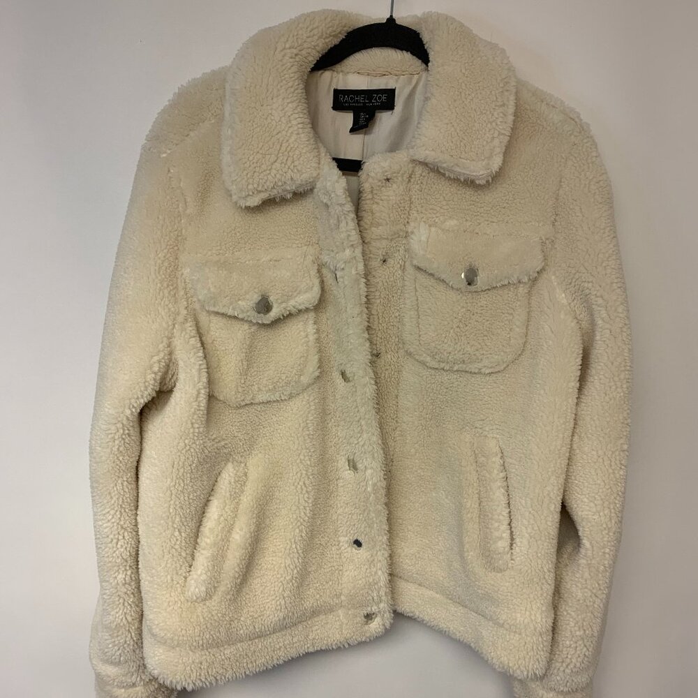 Rachel Zoe Jacket Faux Fur Bomber Teddybear Soft Cozy Warm Boho Womens SZ L